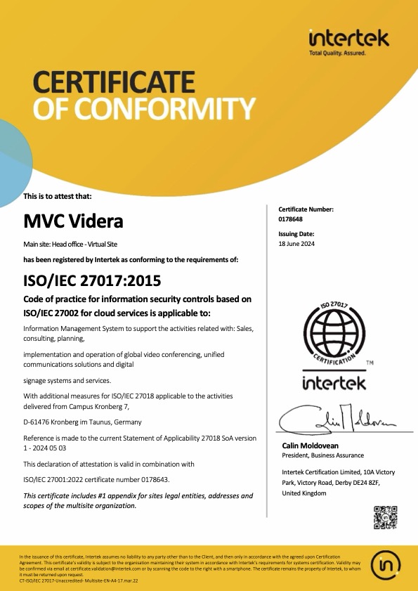 CT-ISO-IEC 27017_2015 -Multisite EN- MVC Videra CT-ISO-IEC 27017_2015 -Multisite EN- MVC Videra